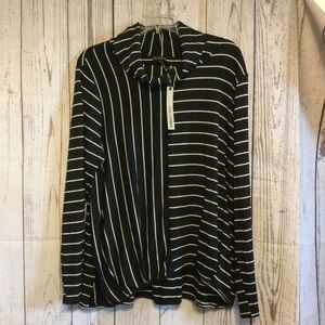 COCO + CARMEN NEW Black and White Striped Women's Cowl Neck Top Size L/XL